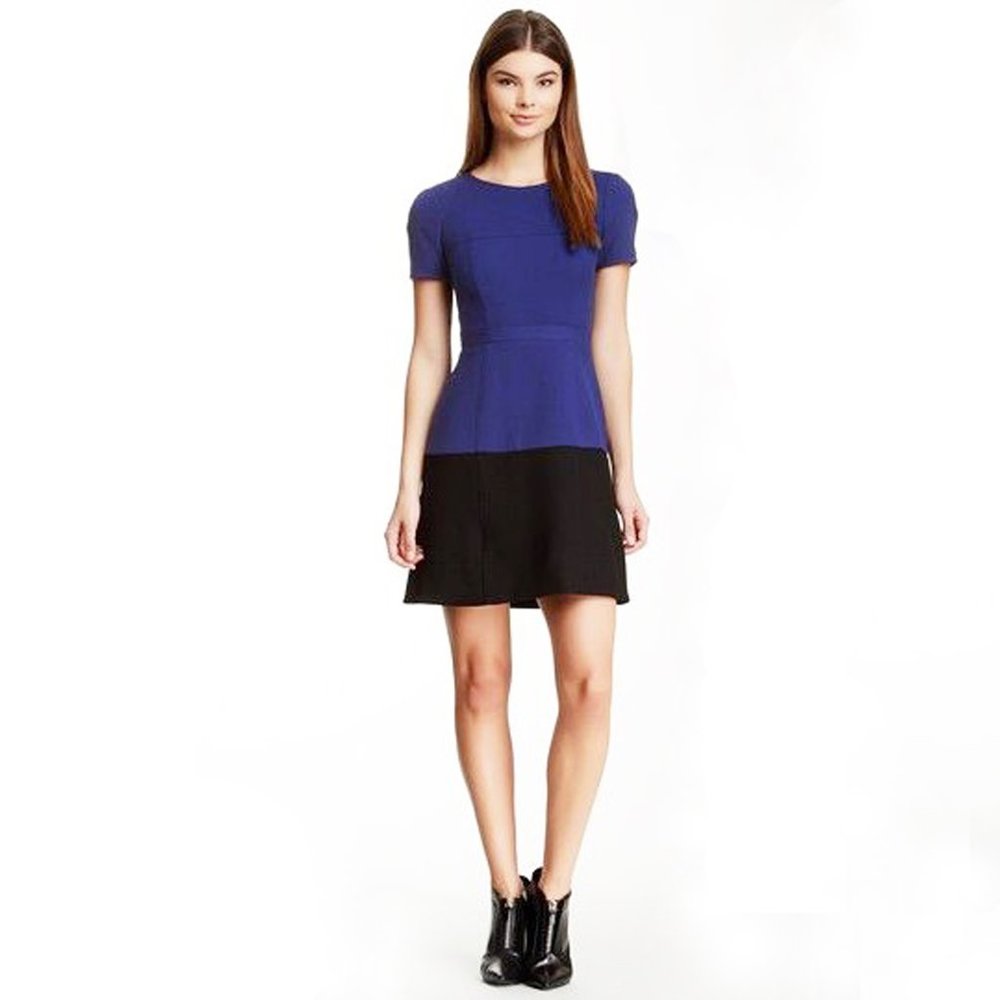 BCBGmaxazria Hannan color block black blue dress.
